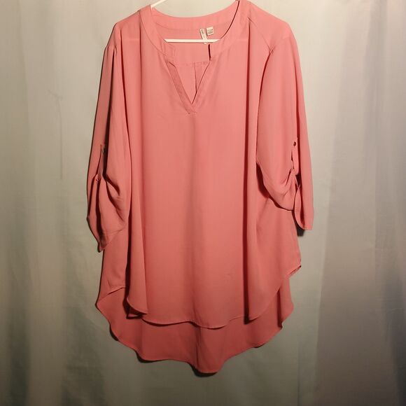 Women’s Pink High-Low Tunic Blouse – Roll Tab Sleeves – Size 22/24W - Picture 1 of 4